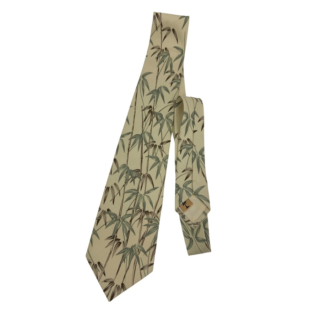 Tommy Bahama Mens Silk Necktie Bamboo Tropical Print Cream Green Brown Tie